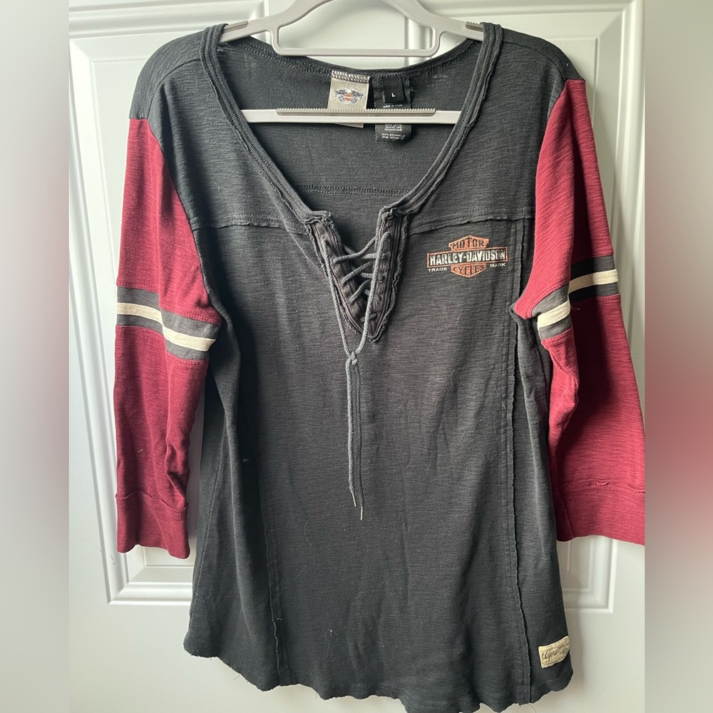 Harley-Davidson Black and Burgundy Lace-Up Shirt